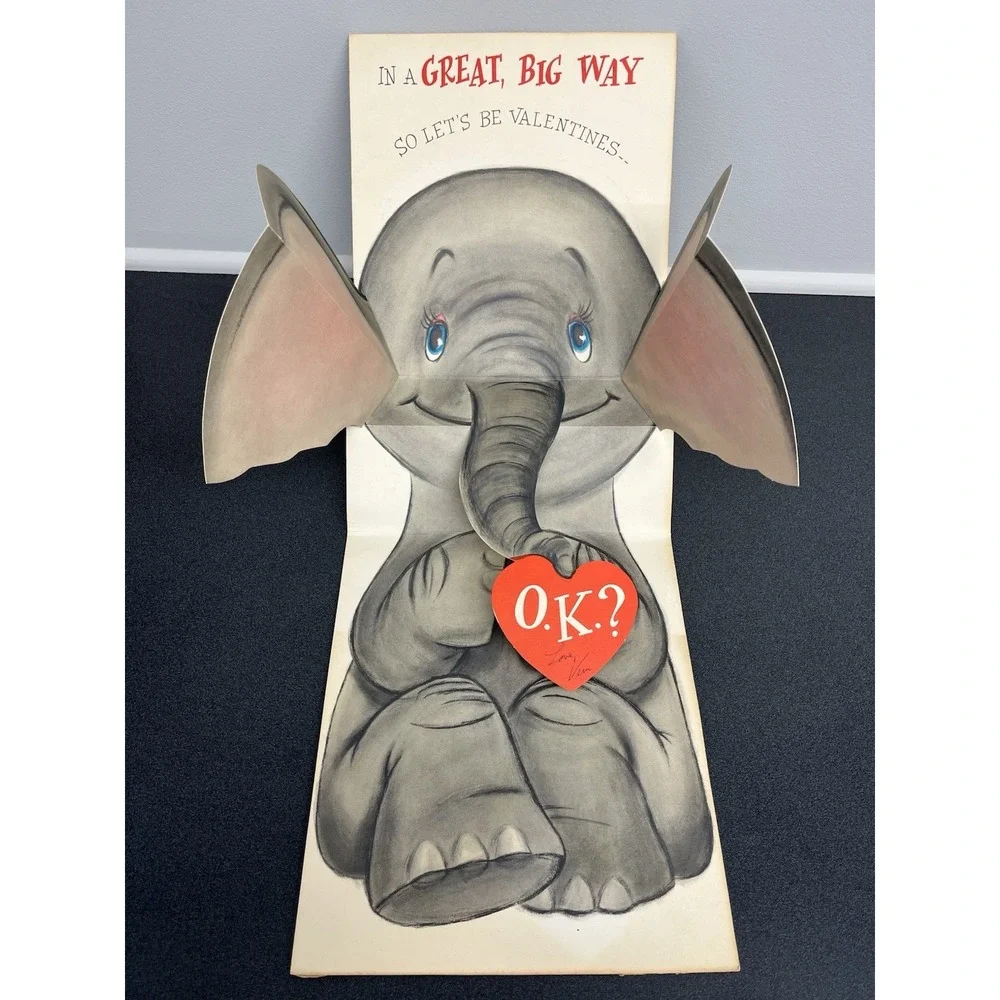 Vintage Hallmark Pop Up Oversized Valentine Card Elephant Spring Tail Giant